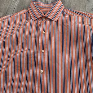 POLO Ralph Lauren Shirt Men Large Orange Stripe WESTERTON 2-Ply Cotton Button Up